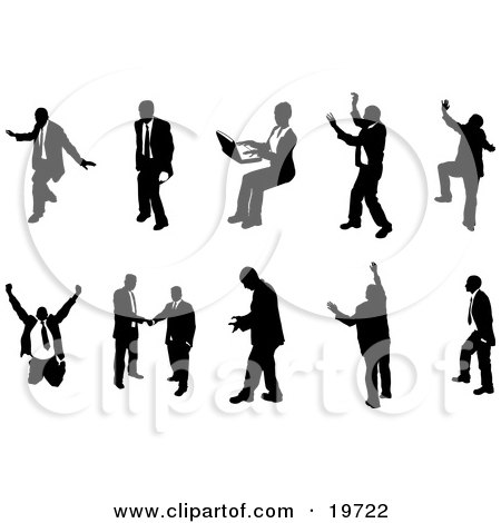 Clipart Illustration of a Collection Of Poses Of Silhouetted Business People by AtStockIllustration