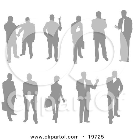 Clipart Illustration of a Collection Of Businessmen And Businesswomen Silhouetted In Poses by AtStockIllustration