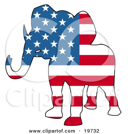 Clipart Illustration of a Republican Elephant Silhouette With Stars And Stripes Of The American Flag by AtStockIllustration