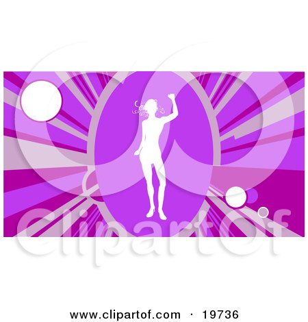 Clipart Illustration of a Silhouetted White Female Dancer Moving Her Body On A Dance Floor, Surrounded By Purple Lights by AtStockIllustration