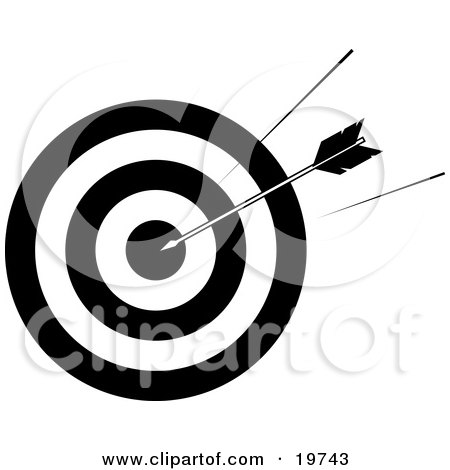 Clipart Illustration of a Fast Arrow Hitting The Bullseye Of A Target During Shooting Practice, Symbolizing, Precision, Ambition And Goals by AtStockIllustration