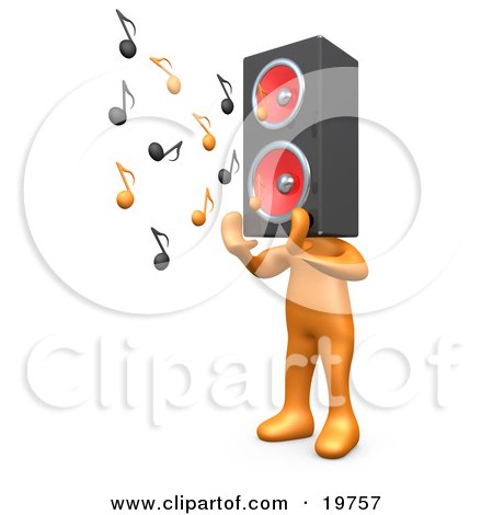 Clipart Graphic of an Orange Person With A Speaker Head, Playing Loud Music by 3poD