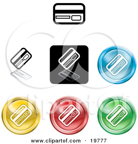 Clipart Illustration of a Collection of Different Colored ATM, Debit and Credit Card Icon Buttons by AtStockIllustration