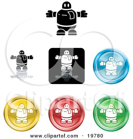 Clipart Illustration of a Collection of Different Colored Robot Icon Buttons by AtStockIllustration