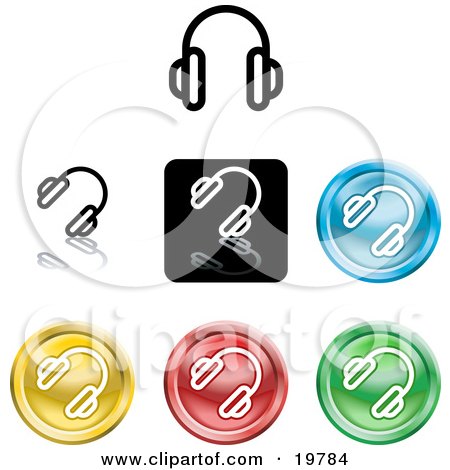 Clipart Illustration of a Collection of Different Colored Headphones Icon Buttons by AtStockIllustration