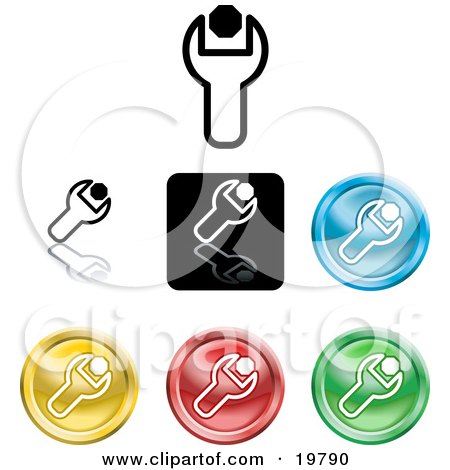Clipart Illustration of a Collection of Different Colored Spanner Icon Buttons by AtStockIllustration