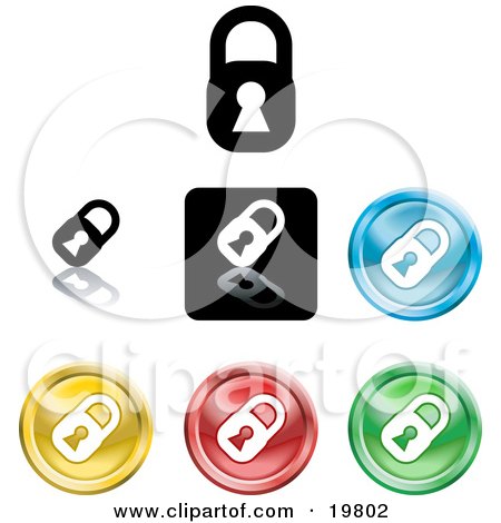 Clipart Illustration of a Collection of Different Colored Padlock Button Icons by AtStockIllustration
