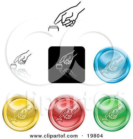 Clipart Illustration of a Collection of Different Colored Icon Buttons Of A Finger Pushing A Button by AtStockIllustration
