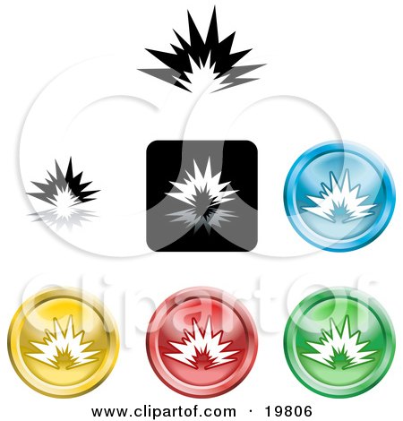 Clipart Illustration of a Collection of Different Colored Explosion Icon Buttons by AtStockIllustration