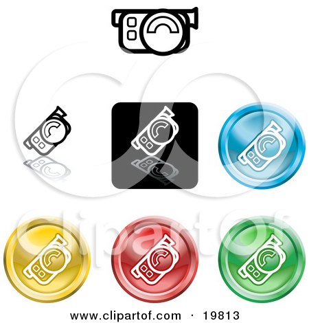 Clipart Illustration of a Collection of Different Colored Video Camera Icon Buttons by AtStockIllustration