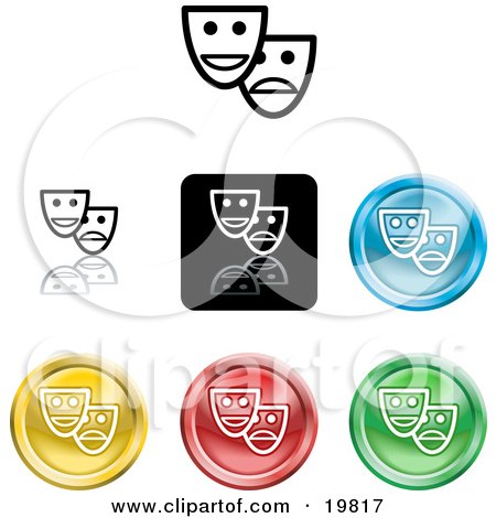 Clipart Illustration of a Collection of Different Colored Mask Icon Buttons by AtStockIllustration