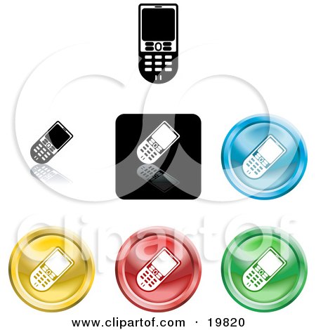 Clipart Illustration of a Collection of Different Colored Cell Phone Icon Buttons by AtStockIllustration
