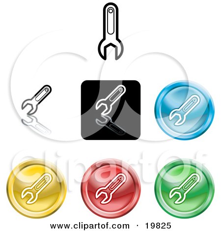 Clipart Illustration of a Collection of Different Colored Wrench Icon Buttons by AtStockIllustration