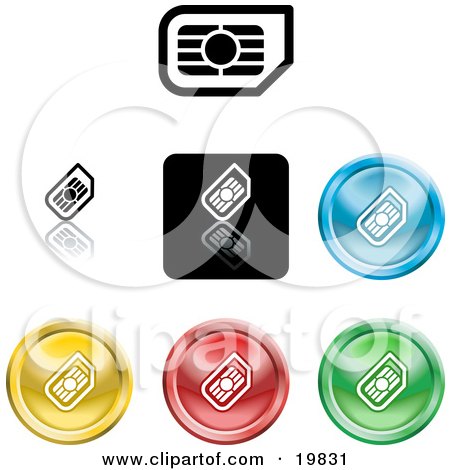 Clipart Illustration of a Collection of Different Colored SIM Card Icon Buttons by AtStockIllustration