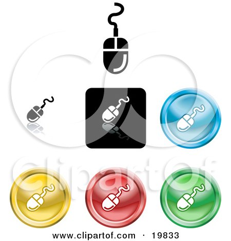 Clipart Illustration of a Collection of Different Colored Computer Mice Icon Buttons by AtStockIllustration