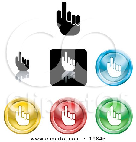 Clipart Illustration of a Collection of Different Colored Pointing Hand Icon Buttons by AtStockIllustration