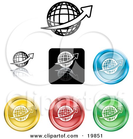 Clipart Illustration of a Collection of Different Colored Globe Icon Buttons by AtStockIllustration