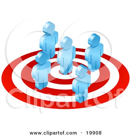 Clipart Illustration of Five Blue Men Standing On A Red And Whit by AtStockIllustration