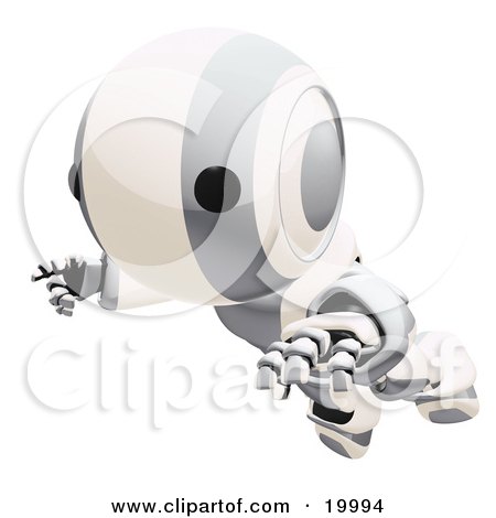 Clipart Illustration of a Clumsy Silver And White Ao-Maru Humanoid Robot Falling Face First To The Ground, Over A White Background by Leo Blanchette