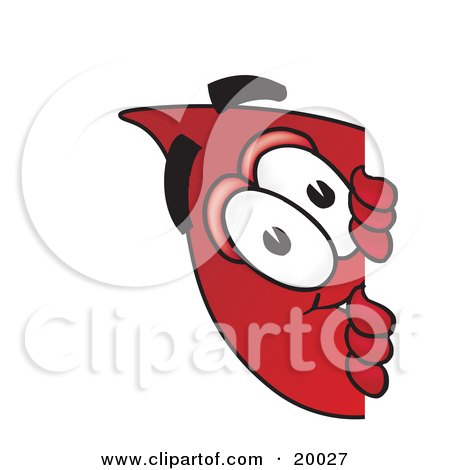 Clipart Picture of a Blood Drop Mascot Cartoon Character Peeking Around a Corner by Mascot Junction