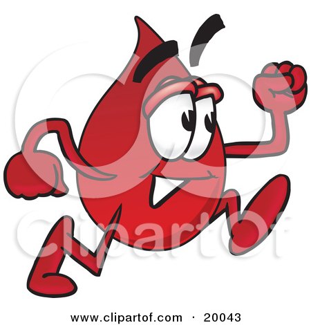 Clipart Picture of a Blood Drop Mascot Cartoon Character Running by Mascot Junction