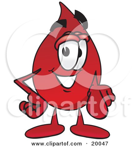 Clipart Picture of a Blood Drop Mascot Cartoon Character Pointing at the Viewer by Mascot Junction