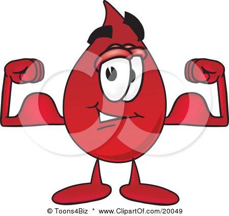Clipart Picture of a Blood Drop Mascot Cartoon Character Flexing His Arm Muscles by Mascot Junction