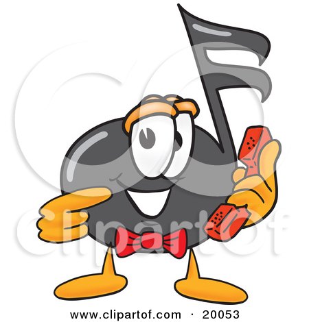 Clipart Picture of a Music Note Mascot Cartoon Character Holding a Telephone by Mascot Junction