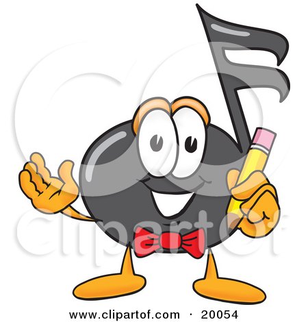 Clipart Picture of a Music Note Mascot Cartoon Character Holding a Pencil by Mascot Junction