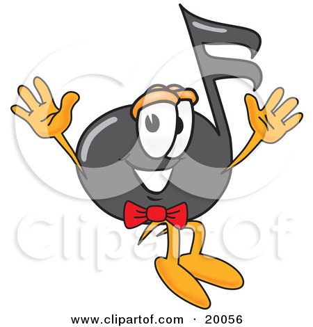 Clipart Picture of a Music Note Mascot Cartoon Character Jumping by Mascot Junction
