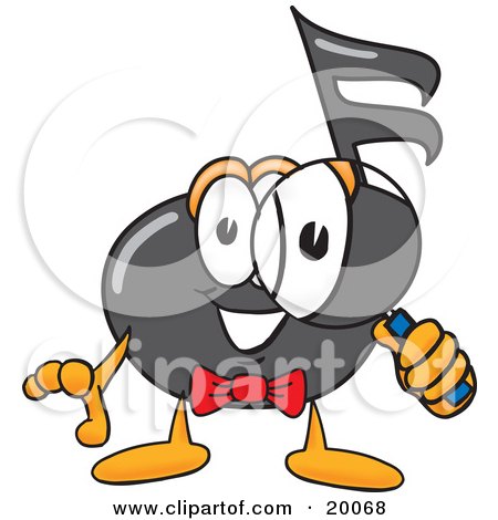 Clipart Picture of a Music Note Mascot Cartoon Character Looking Through a Magnifying Glass by Mascot Junction