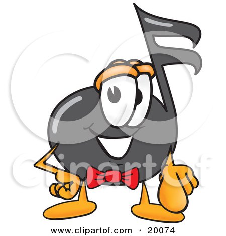 Clipart Picture of a Music Note Mascot Cartoon Character Pointing at the Viewer by Mascot Junction
