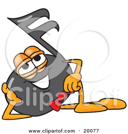 Clipart Picture of a Music Note Mascot Cartoon Character Resting His Head on His Hand by Mascot Junction