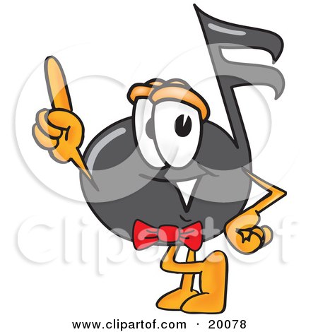 Clipart Picture of a Music Note Mascot Cartoon Character Pointing Upwards by Mascot Junction