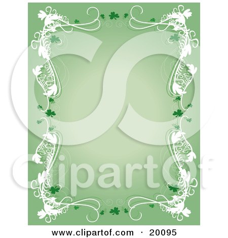 Clipart Illustration of a Green St Patricks Day Stationery Background With A White Border And Clovers by Maria Bell