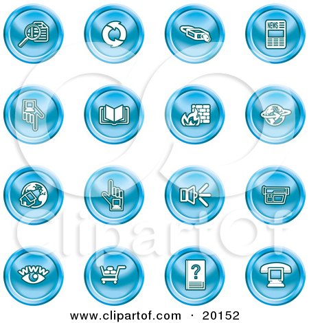 Clipart Illustration of a Collection of Blue Icons of Security Symbols by AtStockIllustration