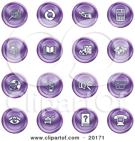 Clipart Illustration of a Collection Of Purple Icons Of Security Symbols On A White Background by AtStockIllustration