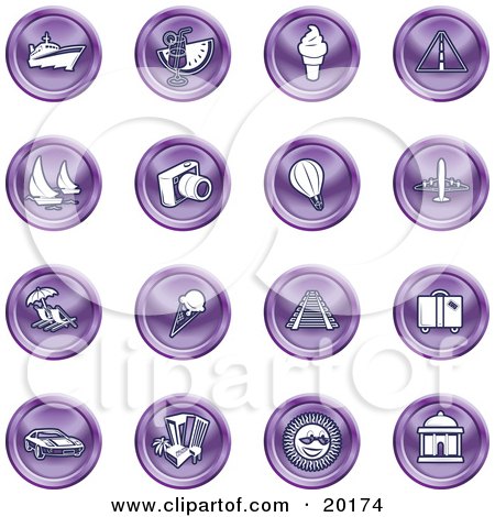 Clipart Illustration of a Collection Of Purple Icons Of On A White Background by AtStockIllustration