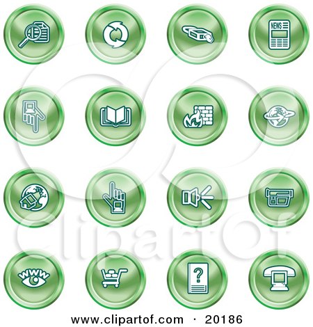 Clipart Illustration of a Collection Of Green Icons Of Security Symbols On A White Background by AtStockIllustration
