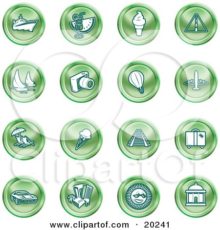 Clipart Illustration of a Collection Of Green Icons Of On A White Background by AtStockIllustration