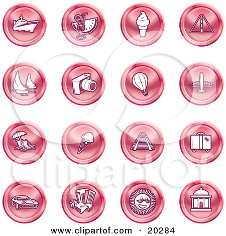 Clipart Illustration of a Collection Of Red Icons Of On A White Background by AtStockIllustration