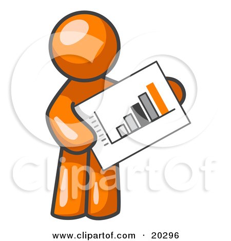 Clipart Illustration of an Orange Man Holding A Bar Graph Displaying An Increase In Profit by Leo Blanchette