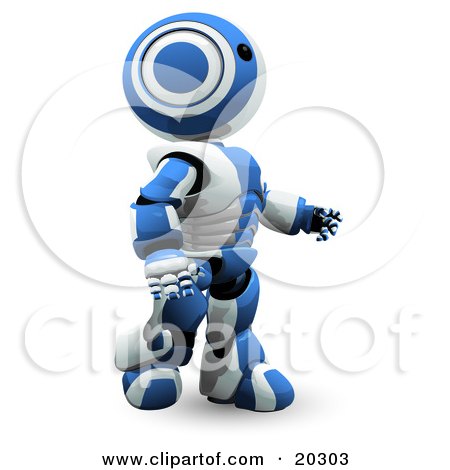 Clipart Illustration of a Blue And White Ao-Maru Robot Gazing Slightly Upwards And Walking by Leo Blanchette