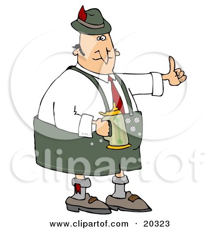 Clipart Illustration of an Oktoberfest Man Giving The Thumbs Up And Drinking Beer From A Stein At A Party by djart