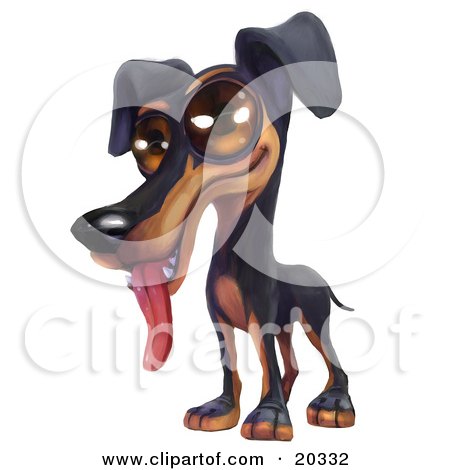 Clipart Picture of a Cute And Happy Doberman Pinschers Puppy With Big Brown Eyes, Panting With His Tongue Hanging Out by Tonis Pan