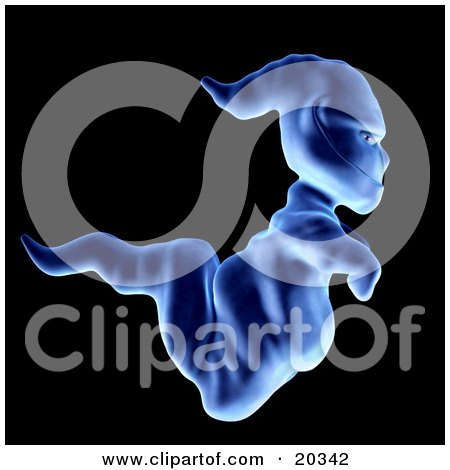 Clipart Illustration of a Demonic Blue Ghost In Profile, Passing By With Its Eyes Looking At The Viewer by Tonis Pan