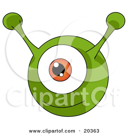 Clipart Illustration of a Happy Green Round Alien With An Orange Eye And Two Green Antenna Ears by Tonis Pan
