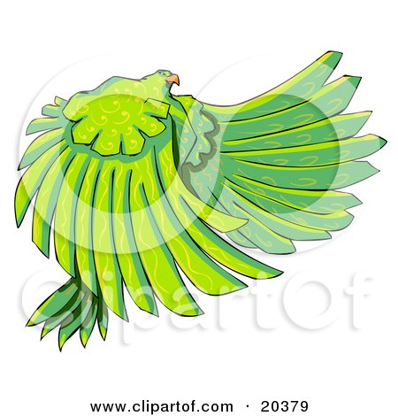 Clipart Illustration of a Large Majestic Bird With Long Green Feathers And Yellow Swirl Patterns by Tonis Pan