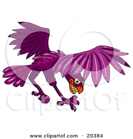 Clipart Illustration of an Aggressive Purple Falcon Grinning And Diving To Hunt Prey by Tonis Pan