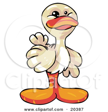 Clipart Illustration of a Cute And Friendly White Duck With An Orange Beak And Feet, Smiling At The Viewer by Tonis Pan